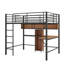 Lit mezzanine double en métal et en bois avec bureau en L et tablettes