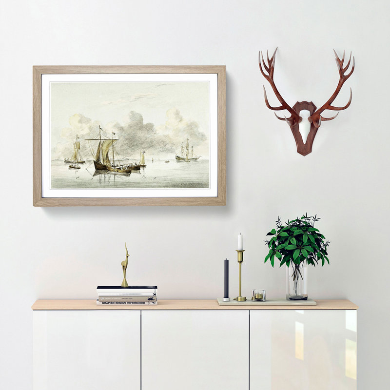 Sailing Ships by Jean Bernard - Picture Frame Painting Print, 48cm H x 65cm W x 2cm D, Oak Framed