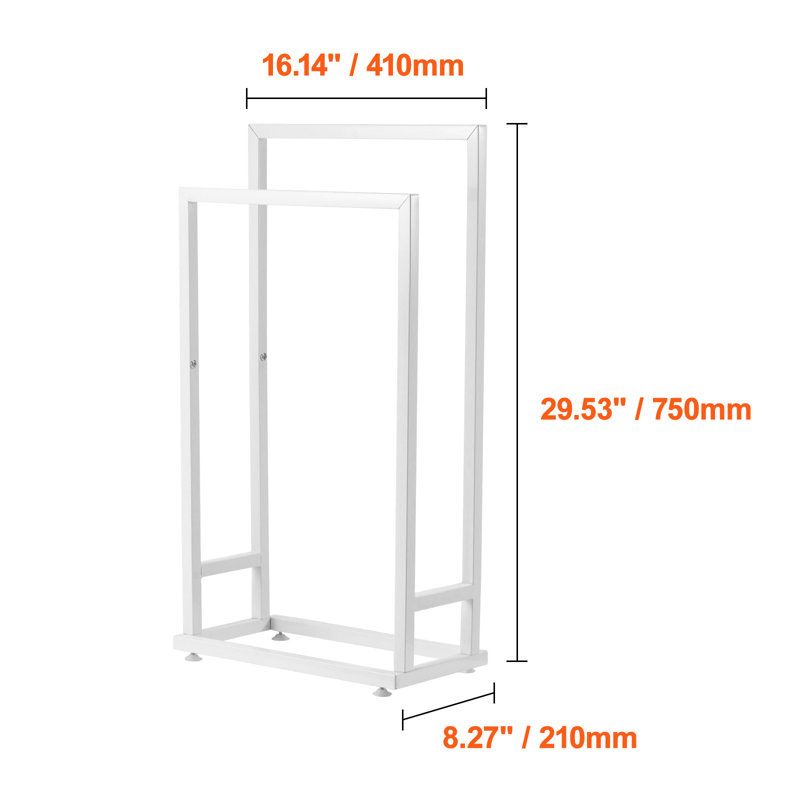 Towel Rack 2 Bars Metal Outdoor Towel Holder for Pool Bathroom Spa White
