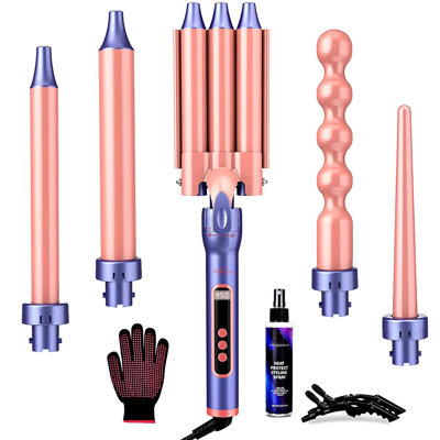 3 Barrel Hair Waver All In 1 Curling Wand With Interchangeable Ceramic Barrels And Triple Barrel Hair Waver, LCD Display, Instant Heating, Temperature -  Norbi, WLWJJFZVL0230A