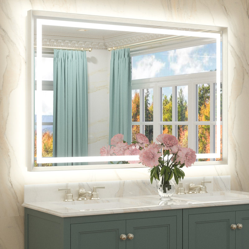 Miroir de salle de bain Dineen, 55 po x 36 po, Nickel brossé