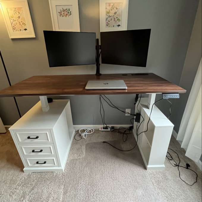 Farmhouse Electric Standing Desk, 63" Height Adjustable Computer Desk With 3 Drawers - Black