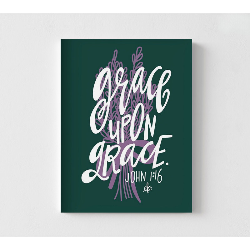 «Grace On Grace», affiche rustique de Jean 1: 16, impression affiche vert foncé, décor biblique moderne, affiche de fleur mauve, grande art biblique