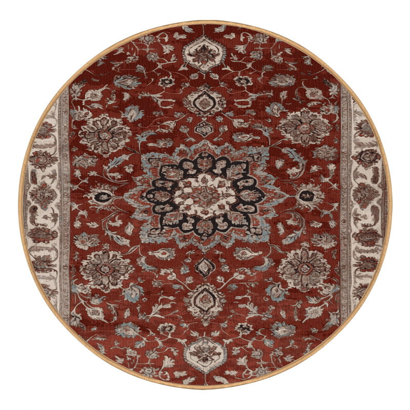 Machine Washable Persian Brown Area Rug, Round 6'