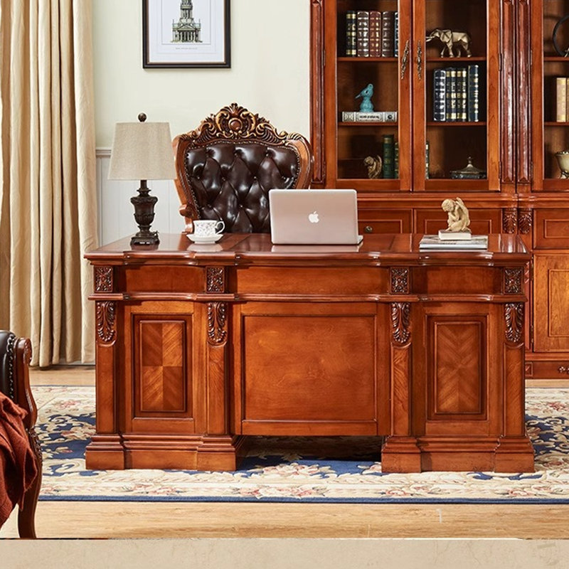 American high-end retro style carved desk, 31.1" H x 70.87" W x 32.28" D