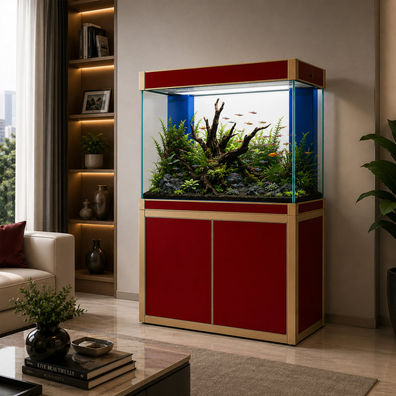 Réservoir d'aquarium rectangulaire, 100 gallons (H 61 po x l 39,4 po x P 19,7 po), Rouge / doré