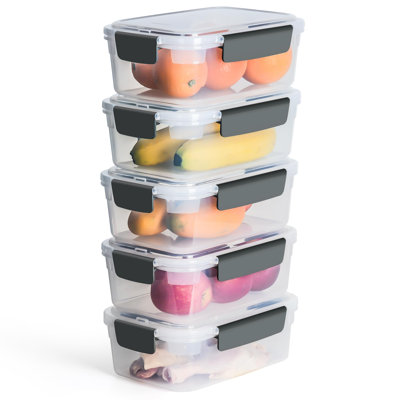 9 cup Plastic Food Storage Containers with Lids Nestable Freezer Dishwasher Safe Rectangle Meal Prep Container Set,5-Pack