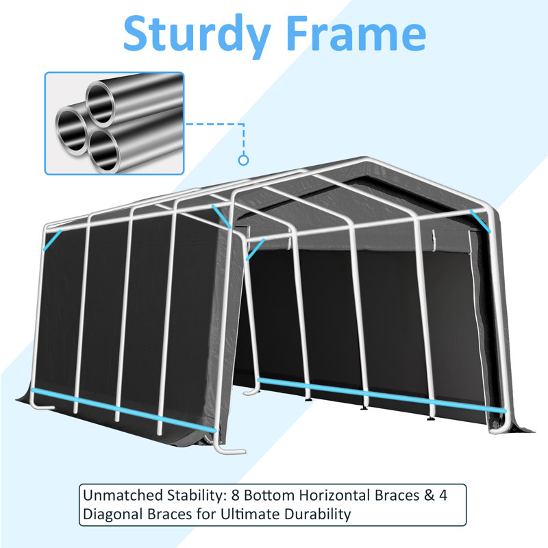 Heavy Duty 10X20Ft Outdoor Car Shelter With Dual Zipper Roll-Up Doors, Galvanized Steel Frame & Waterproof Pe Cover – Portable Garage Tent For Car, Boat, Equipment Storage (Black)