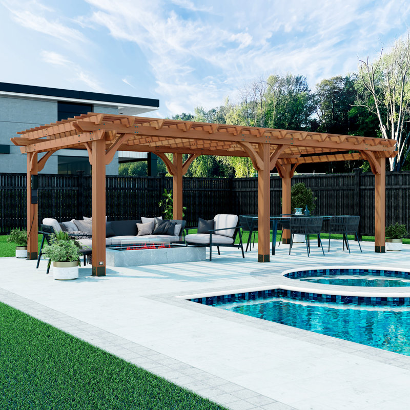 Ensemble de pergola d'extérieur en bois de cèdre 24 pi x 12 pi avec toit en treillis et PowerPort Backyard Discovery Beaumont