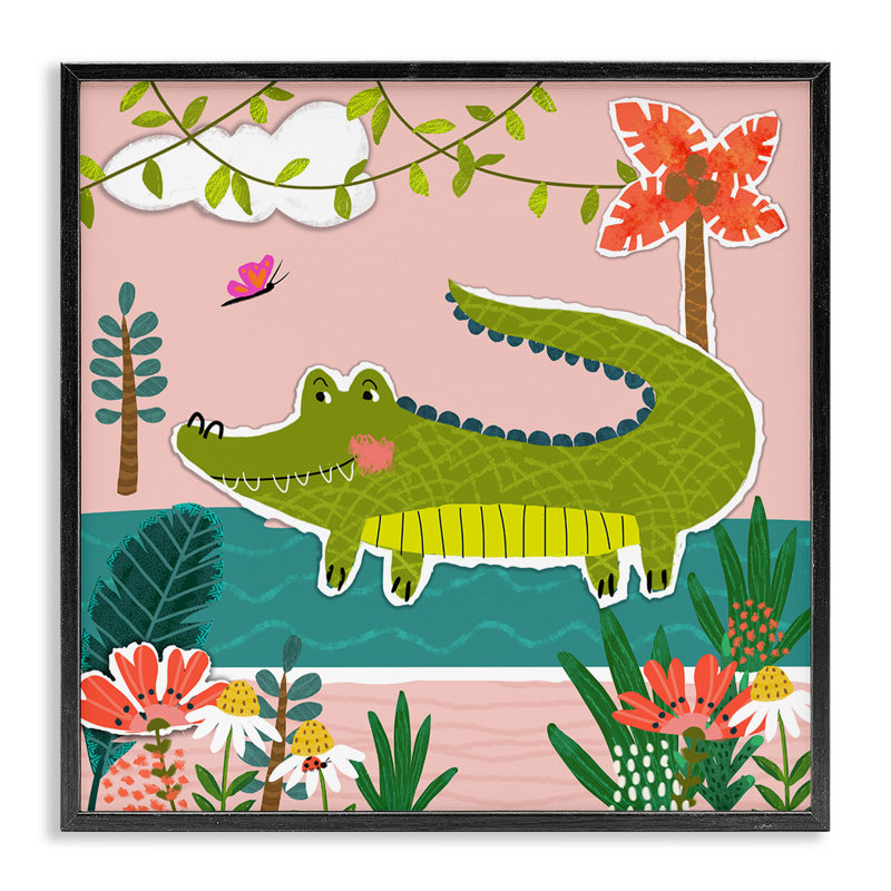 Alligator dans un marais, estampe numérique de Tina Finn, Giclée encadrée noir minuit, H 17 po x l 17 po