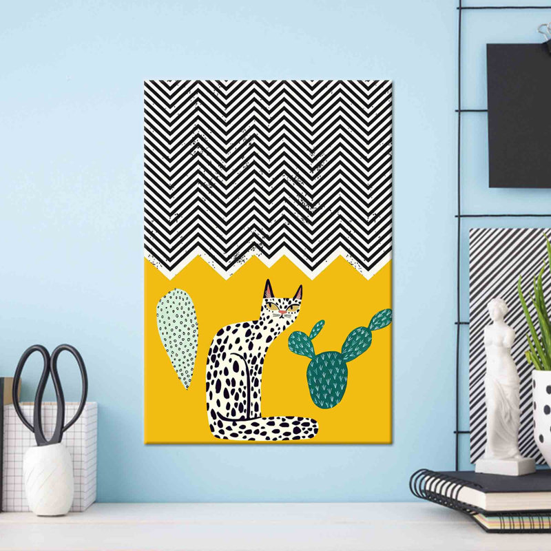 Stylish Cat Print on Minimal Canvas Poster Ideal for Large Wall Art and Perfect Gift, Framed Wrapped Canvas, Does Not Apply