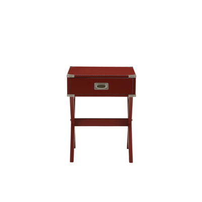 Babs Red Finish Accent Table with Functional Drawer and Sturdy X-Shape Base, Perfect for Modern Decor and Storage