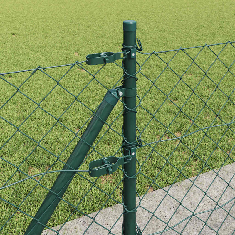 Vidaxl Chain Link Fence With Posts Steel, Green, 60cm H x 2500cm W x 3.2cm D