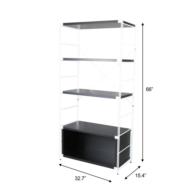 Brentwood 4-Tier Etagere Bookcase Wide Display Shelf with Steel Frame, Black