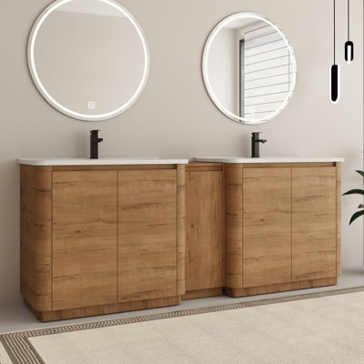 Addisin 84'' Free-standing Double Bathroom Vanity Set with Ceramic Vanity Top