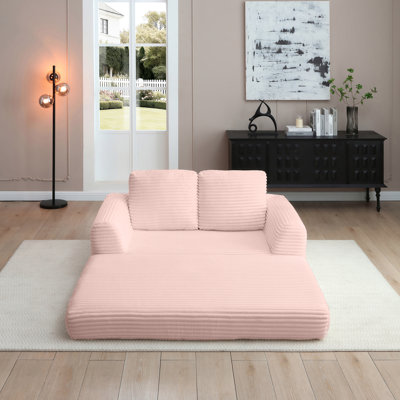 Canapé-lit pliant convertible 2-en-1, canapé-lit en velours côtelé moderne avec 2 * coussins, causeuse futon rembourrée et désossée avec lit escamotable, canapé modulaire pliable pour le salon - rose