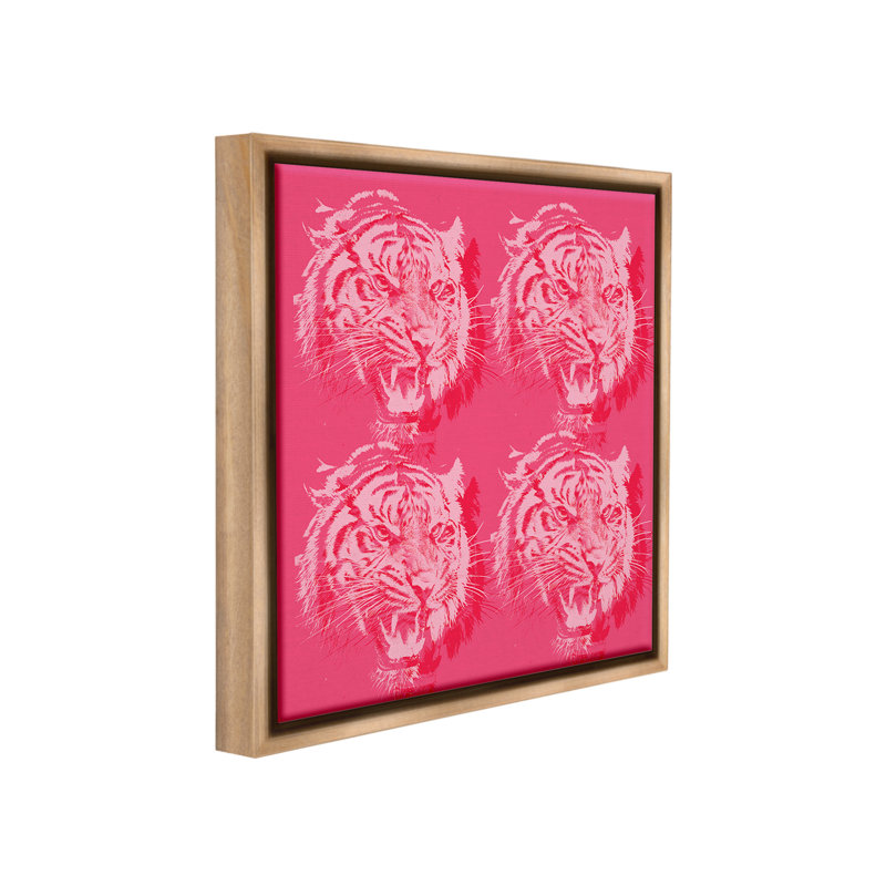 «Pink Roaring Tigers Floater Frame» par Lil 'Rue - reproduction de cadre flottant sur toile, Cadre flottant orme Montalcino