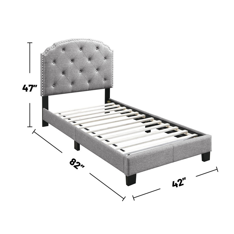 Upholstered Bed, Twin, Light Gray