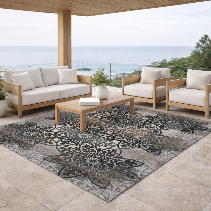 Machine Washable Indoor/Outdoor Chantille ACN2916 Spiral Rug, Graphite, 3' x 5'