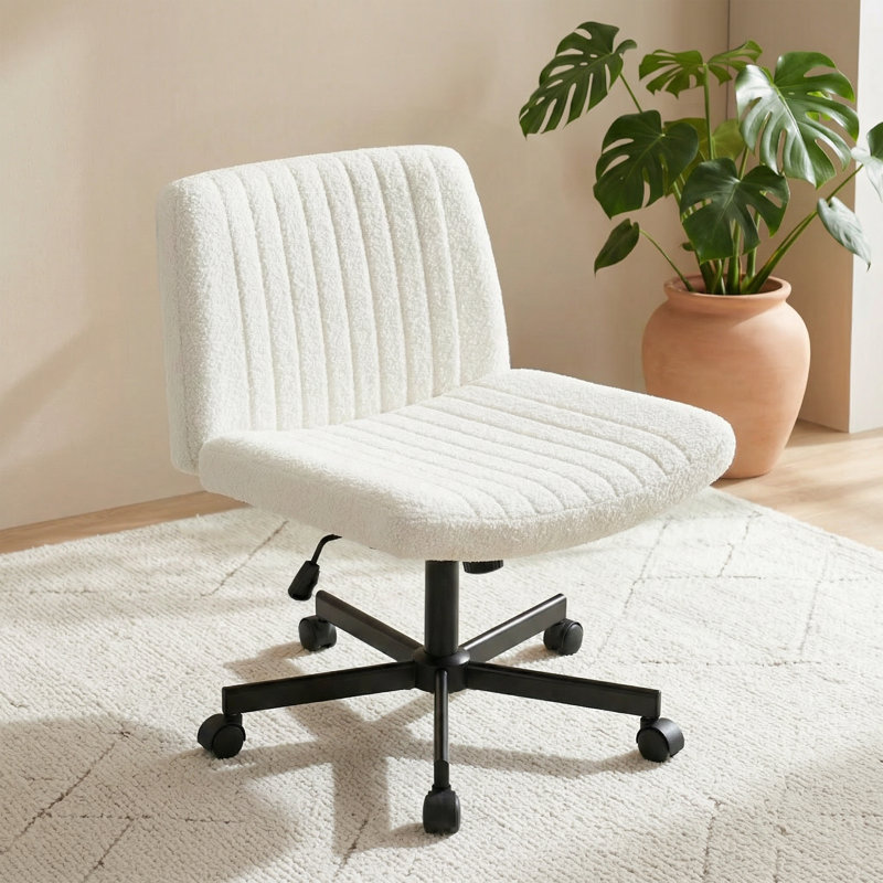 Chaise de bureau Keyri Criss, Roue simple, Blanc, Teddy