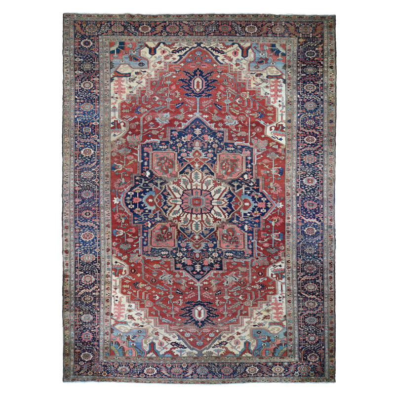 Tapis surdimensionné en laine noué à la main rouge 12 pi 1 po x 19 pi 2 po Serapi Heriz