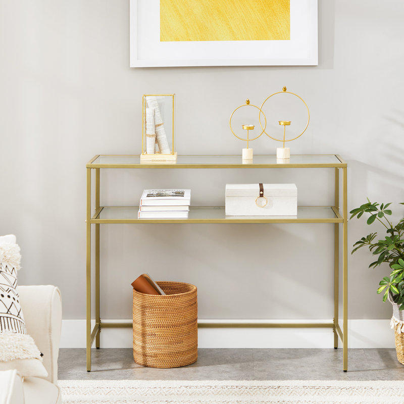 Doynton Glass Top Console Table, Gold, 31.5" H x 39.4" W x 13.8" D
