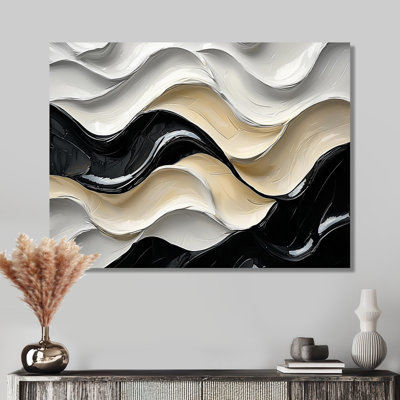 Parallel Waves Of Black And Cream Fusions II - Abstract Realism Wall Art for Living Room