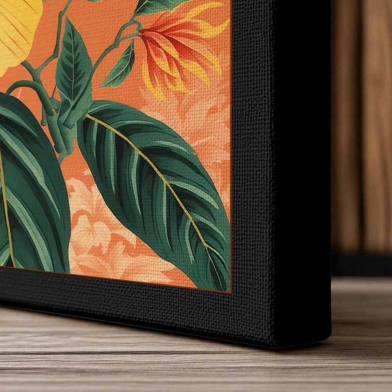 Hibiscus in Gold Botanical - Wrapped Canvas, 36x24 - 91.4 x 61.0 cm, Black Border