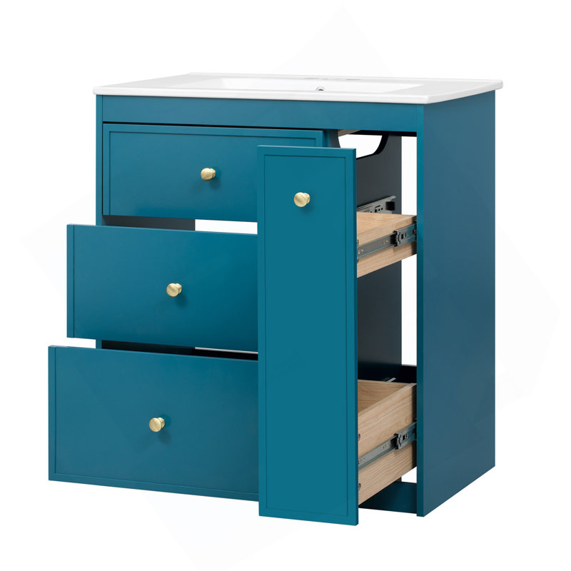 30'' Bathroom Vanity With Ceramic Sink Combo, Free Standing Single Vanity Set With Four Drawers, Modern Bathroom Storage Cabinet , Ideal For Home
