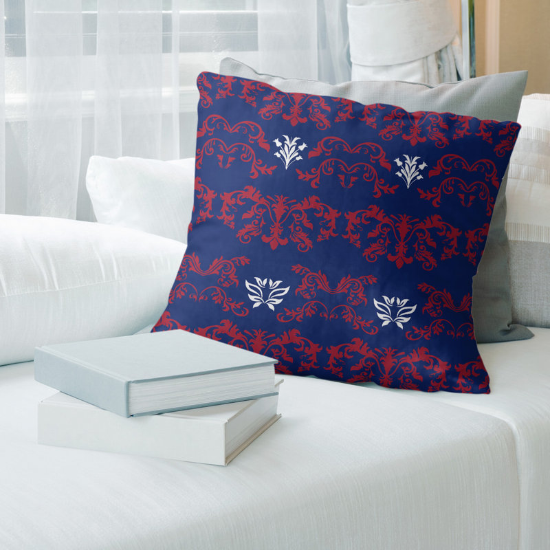 Housse de coussin New York Big Football Baroque, 18" x 18", Bleu foncé / rouge / blanc, Faux lin