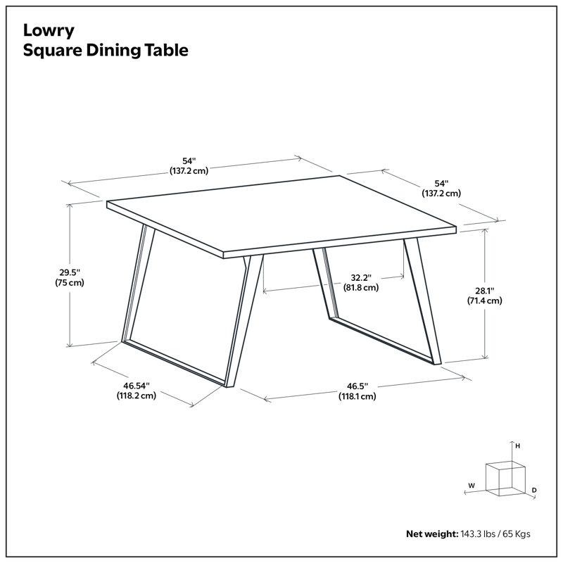 Lowry Square Dining Table, Modern Industrial Style with Metal Legs, Seats 8, Oak Veneer, 29.5"H x 54"L x 54"W