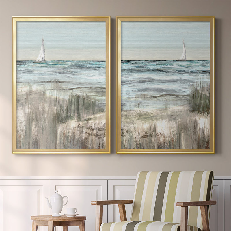 «Heading In Dusk I», ensemble de 2 reproductions d'art sur toile encadrées, Or, H 36,5 po x l 53 po x P 1,25 po