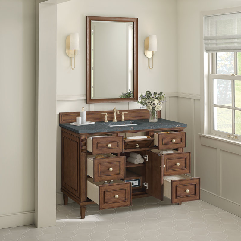 Lorelai 48'' W Single Vanity, Mid-Century Walnut, Parisien Bleu Quartz, 8" Widespread
