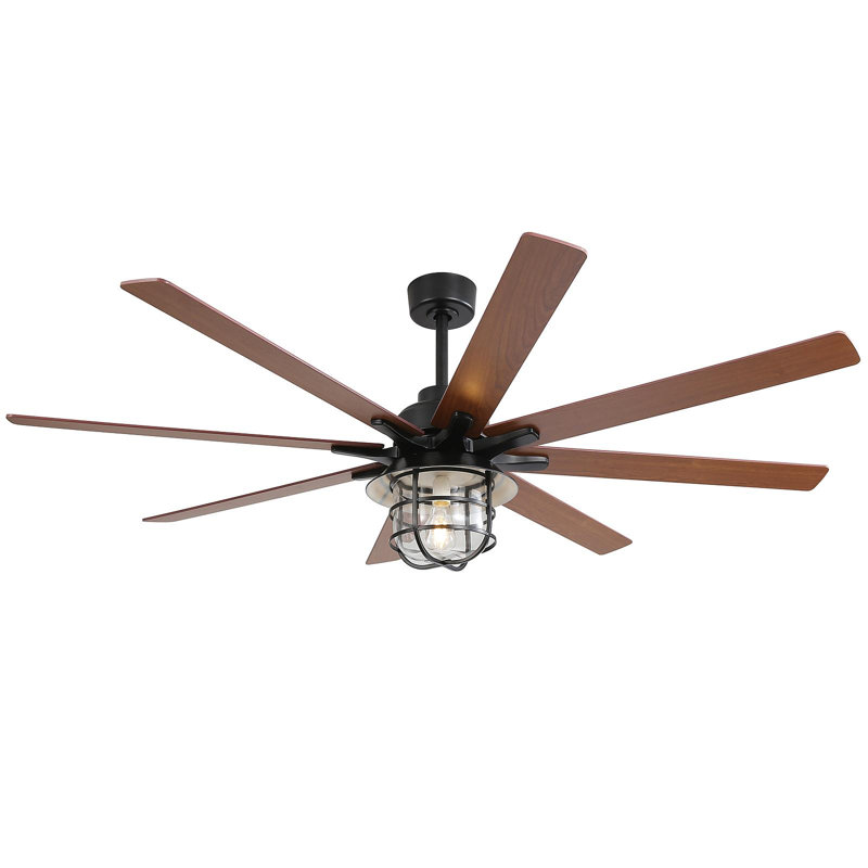 Modern 66 Inch Ceiling Fan With 6 Speed Wind 8 Blades Remote Control Reversible DC Motor With Light, Black, Brown