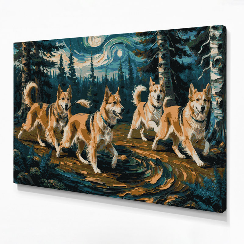 Chiens, art mural bleu sur toile Lundehund, H 11 po x l 14 po