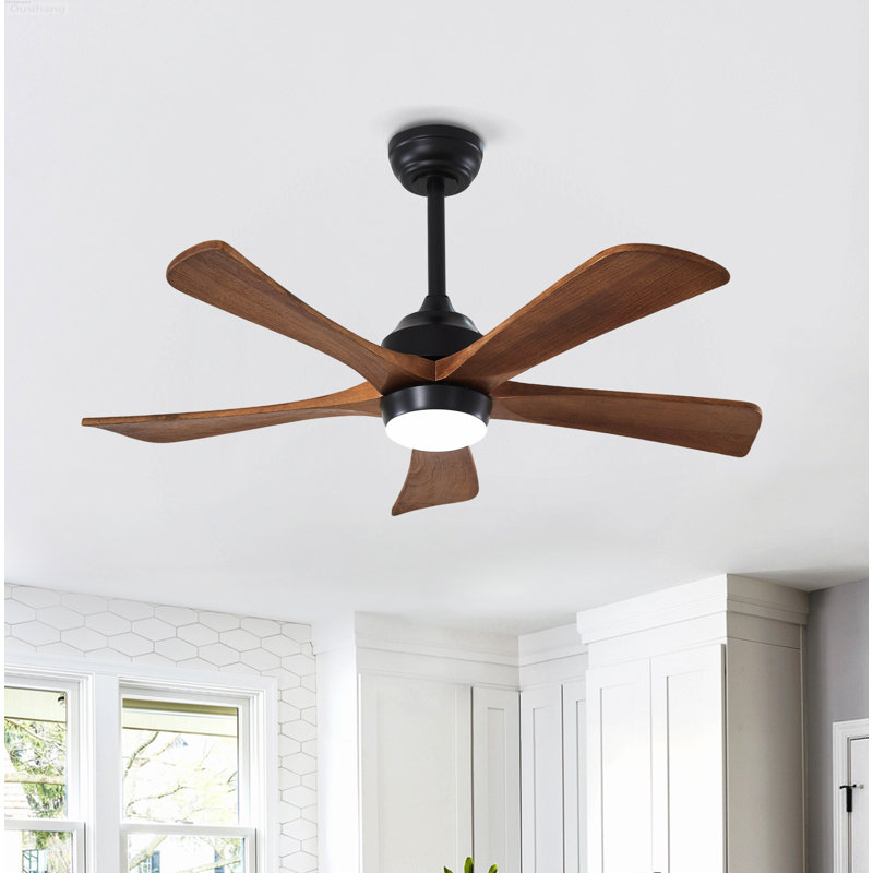 Ventilateur de plafond industriel moderne à moteur à courant continu réversible de 42 pouces à 6 vitesses avec lumières, noir mat