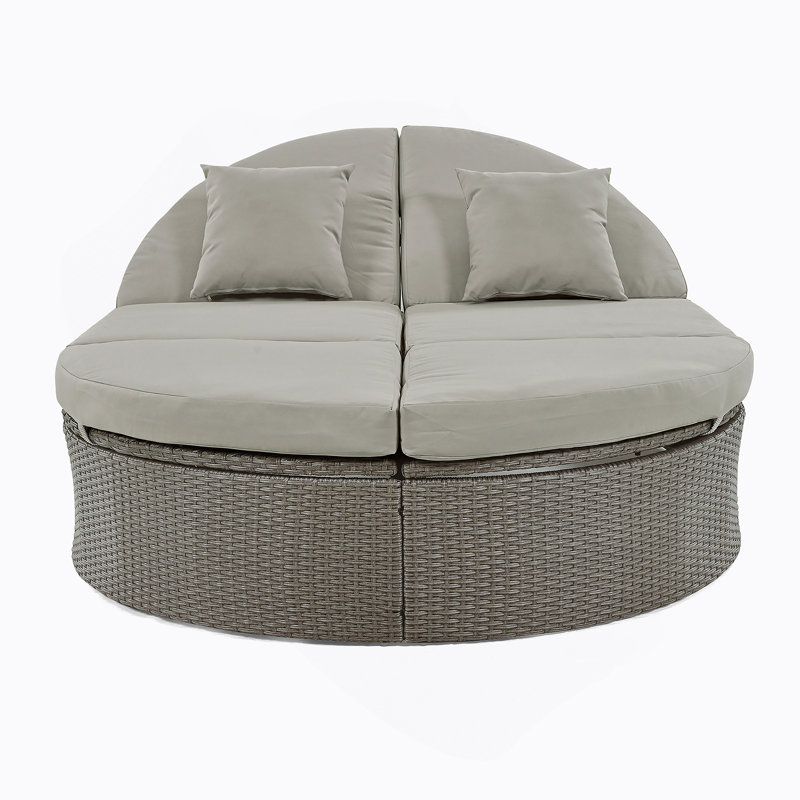 Lit de jour d'extérieur pour terrasse avec coussins et coussins, chaise longue inclinable en rotin, Gris