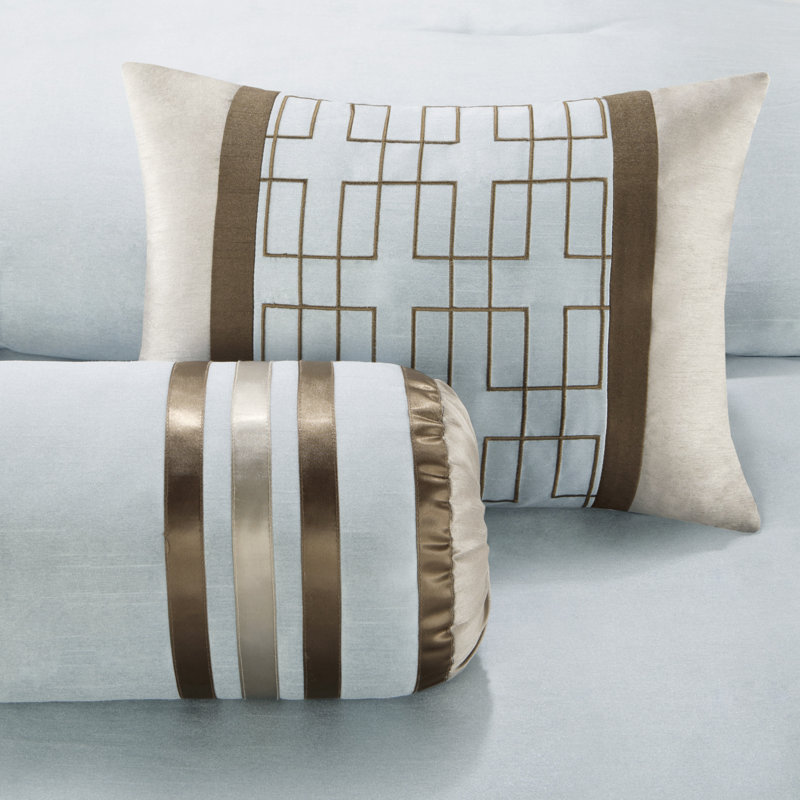 Genevieve Queen Blue and Brown 7-Piece Comforter Set