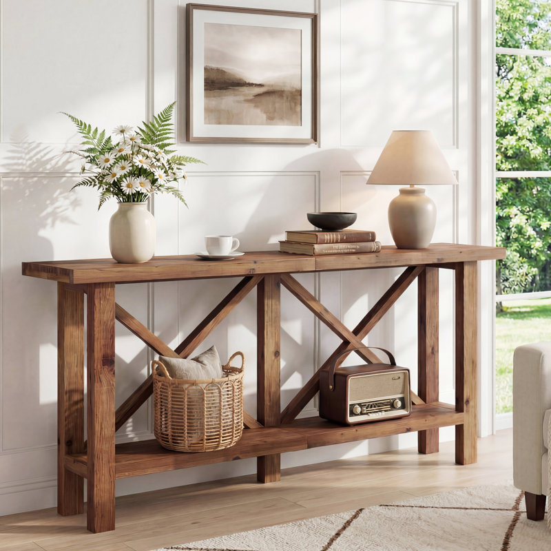 Console 70,9 po en bois massif avec rangement pour vestibule
