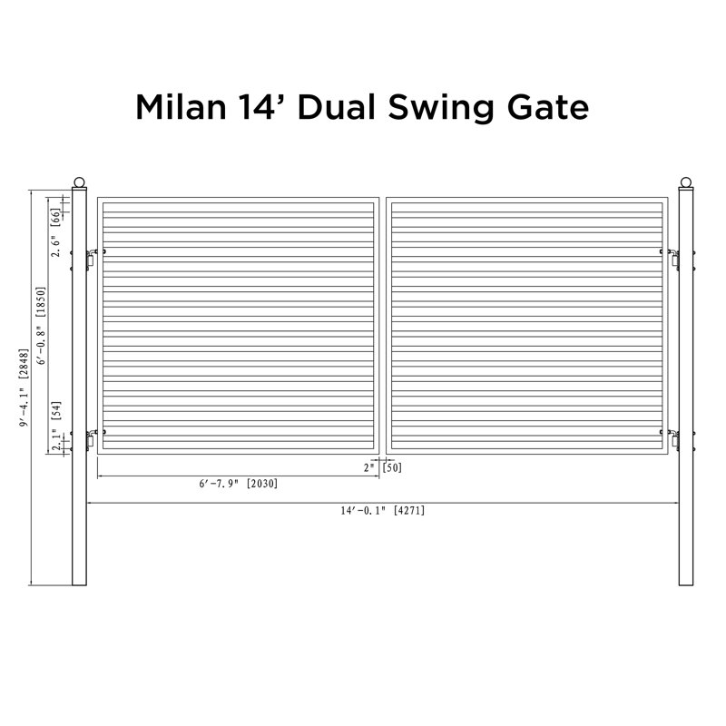 Milan Style Black Galvanized Steel Dual Swing Driveway Gate 14x6 Feet