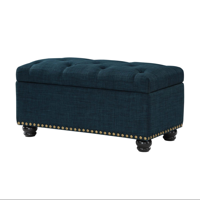 Repose-pieds capitonné rectangulaire avec rangement 35,5 "Alease, Tissu bleu foncé