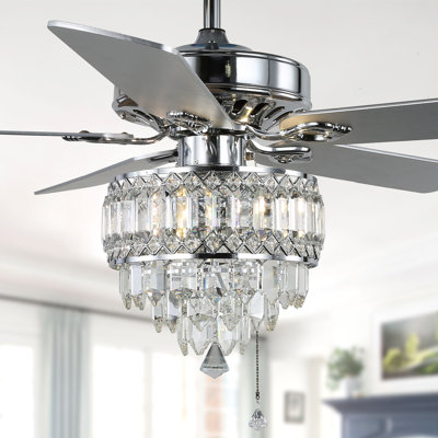 Baringer 52" 5 - Blade Glam Crystal Reversible Ceiling Fan with Light and Remote, 6 Speeds Ceiling Fan