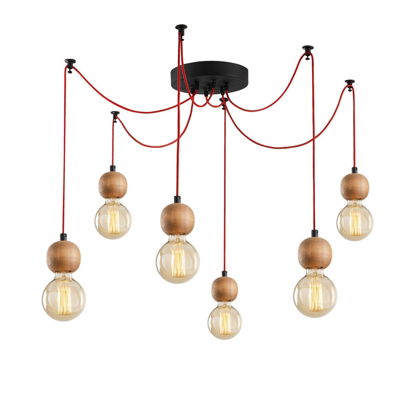 Luminaire suspendu grappe 6 lumières Henriksen, Noir / rouge