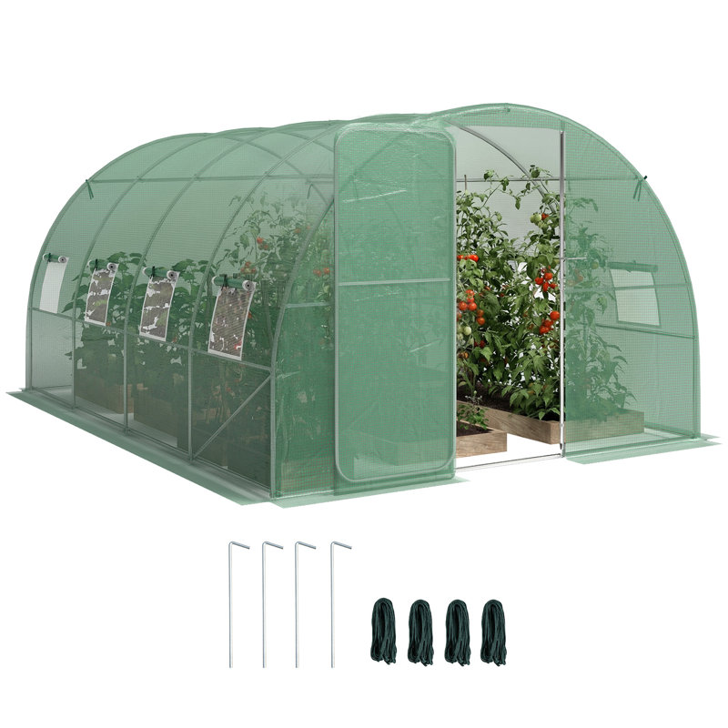 Walk-in Polytunnel Greenhouse Hinged Door 6 Windows, 200cm H x 295cm W x 400cm D
