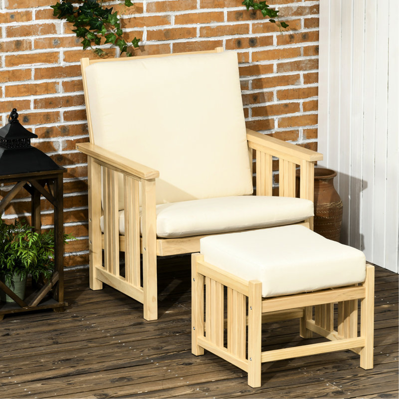 Patio Lounge 2: Chaise en bois avec coussin, beige pour l'extérieur de la cour - 2 pièces