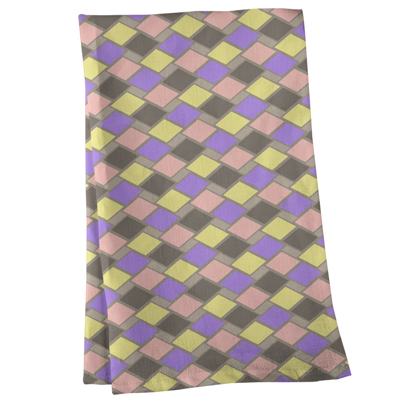 Serviette de thé rétro diamants Mcguigan, Sergé de coton, Gris / Rose