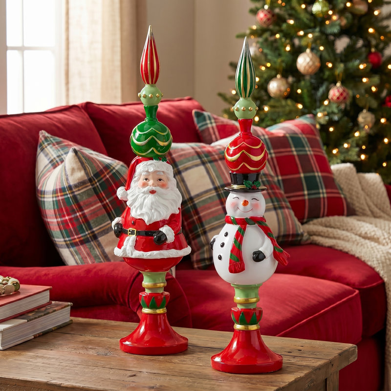 Fleuron 15 po en résine Père Noël et bonhomme de neige 
