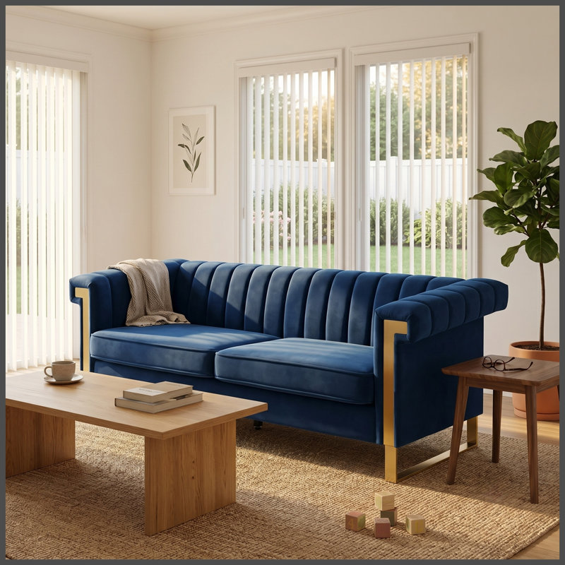 FX-P81B-BU (834-53 SOFA), Velours bleu, Bleu