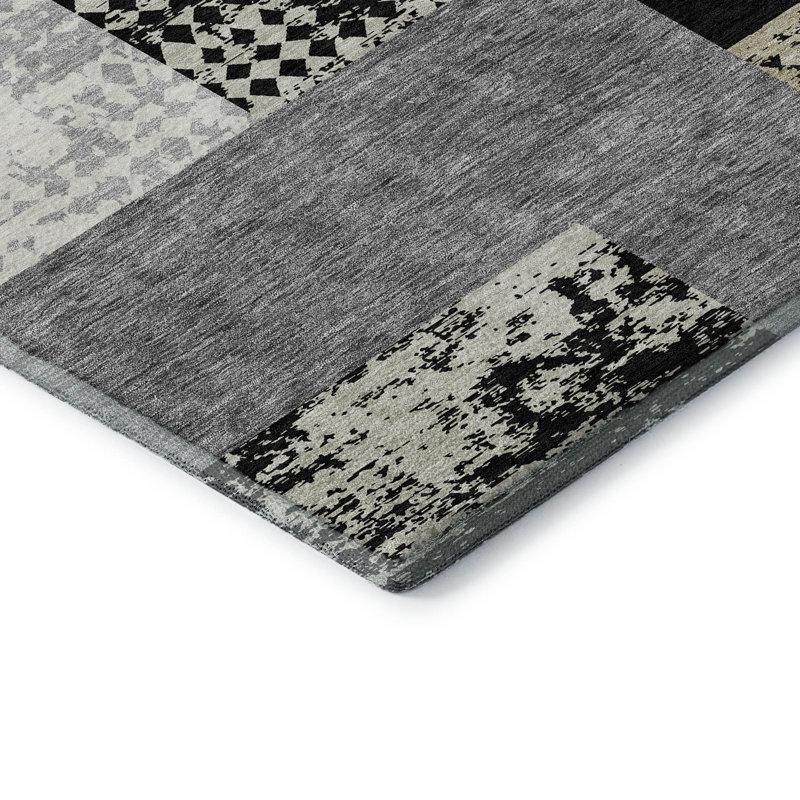 Tapis noir Prisco lavable à la machine de qualité supérieure, Rectangle 9 pi x 12 pi