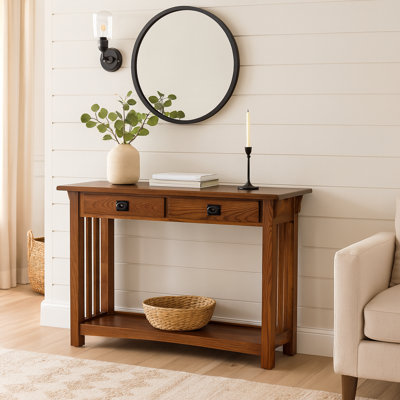 Mission Solid + Manufactured Wood Console Sofa Table in Medium Oak